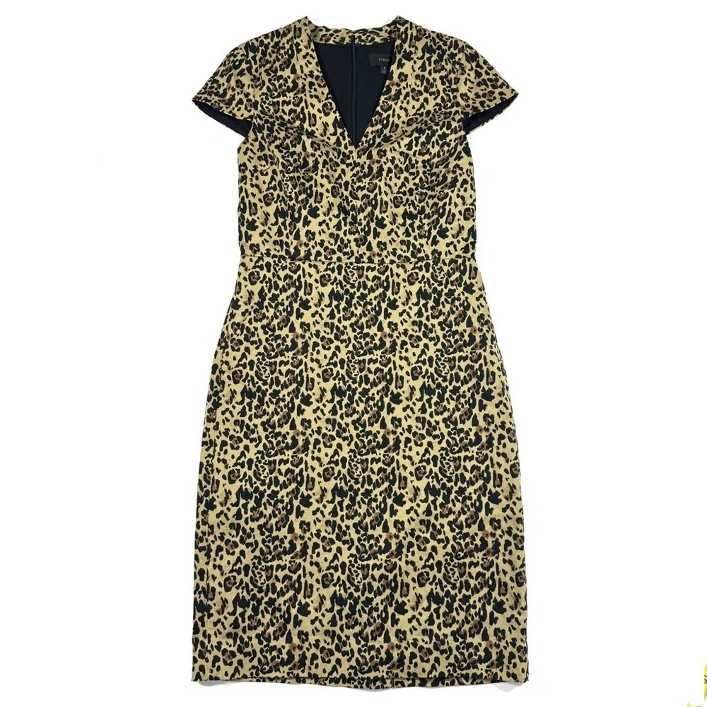 J Crew V Neck Sheath Dress Leopard Print AK630